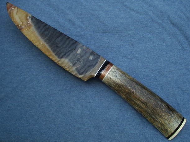 black lagoon jasper stone knife with mammoth rib handle
