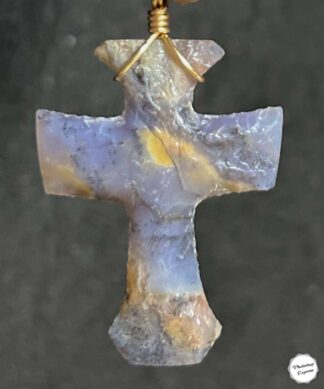 Flintknapped Amethyst Sage Cross Necklace
